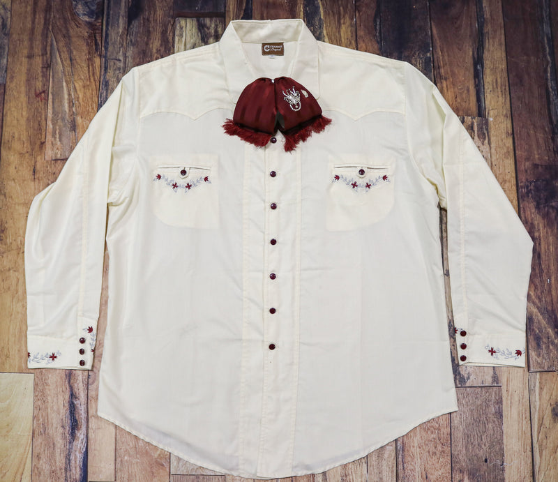 3XL (46) Charro Cream Embroidered Shirt Camisa Charra
