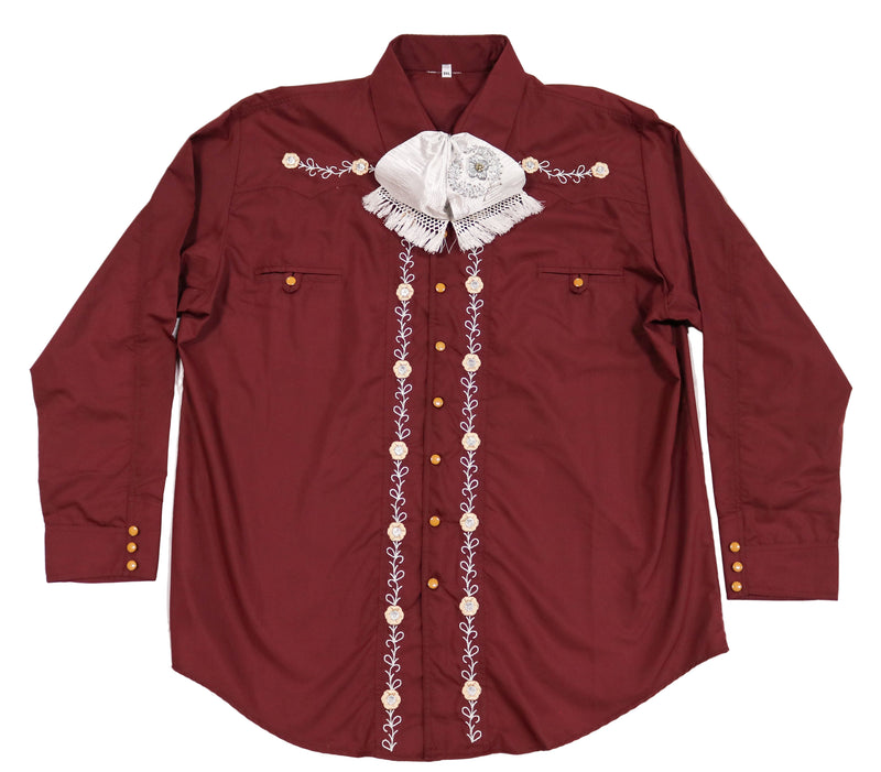 46 (3XL) Vino Camisa Charra Diseño Bordada