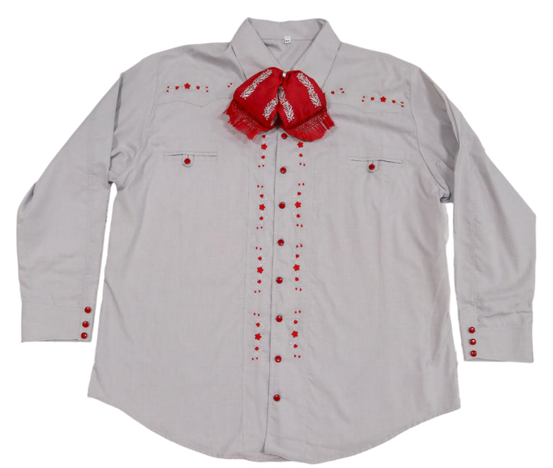 3XL (46) Gris Diseno Bordada Camisa Charra