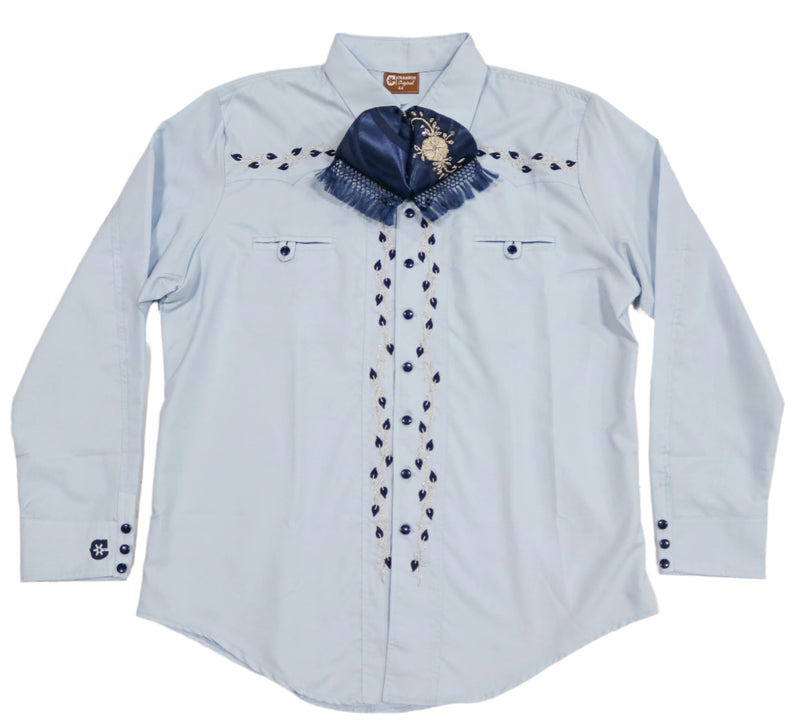 44 (2XL) Charro Cielo Azul Embroidered Shirt Camisa
