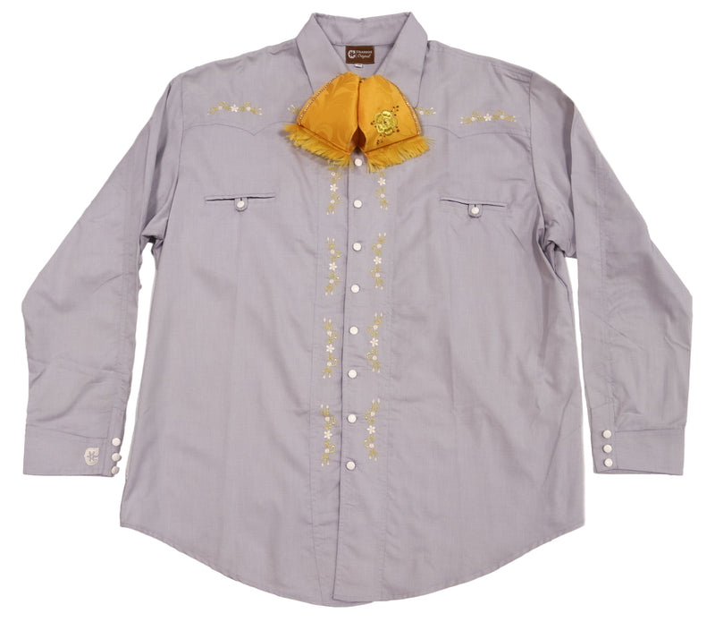 46 (3XL) Camisa Gris Oro Diseño Bordada Charra