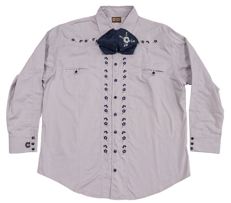 46 (3XL) Silver Camisa Charra Diseño Bordada