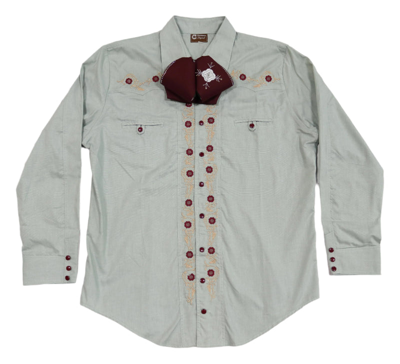2XL (44) Olive Green Diseño Bordada Camisa Charra