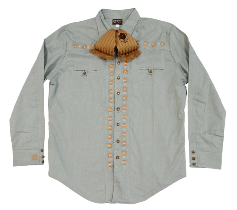 2XL (44)  Diseño Verde Bordada Camisa Charra