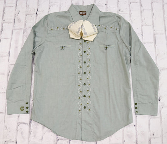 2XL (44) Green Diseño Camisa Charra Bordada