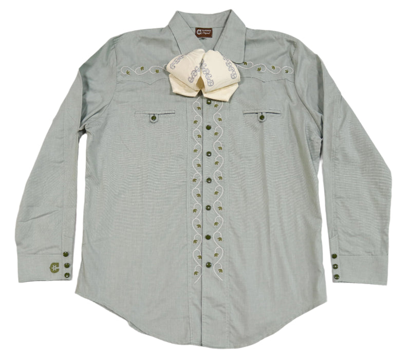 2XL (44) Green Diseño Camisa Charra Bordada