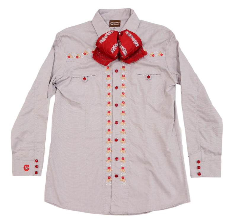 40 (L) Slate Gray Charro Camisa Charra Diseño Bordada