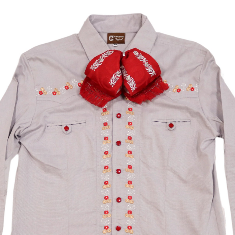 40 (L) Slate Gray Charro Camisa Charra Diseño Bordada