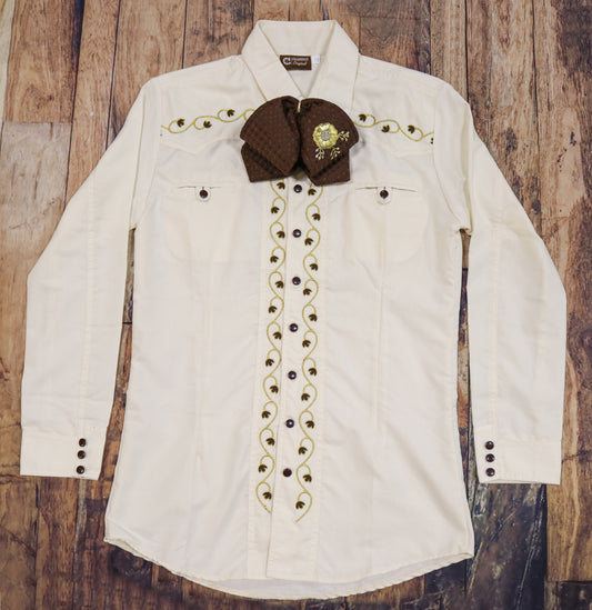 38 (M) Camisa Ivory Charro Diseño Bordada