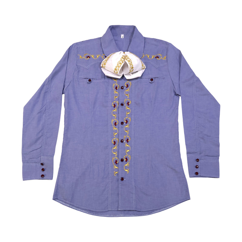 38 (M) Blue Camisa Charra Diseño Bordada
