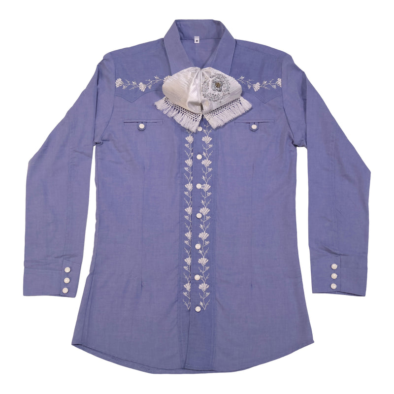 38 (M) Azul Camisa Charra Diseño Bordada