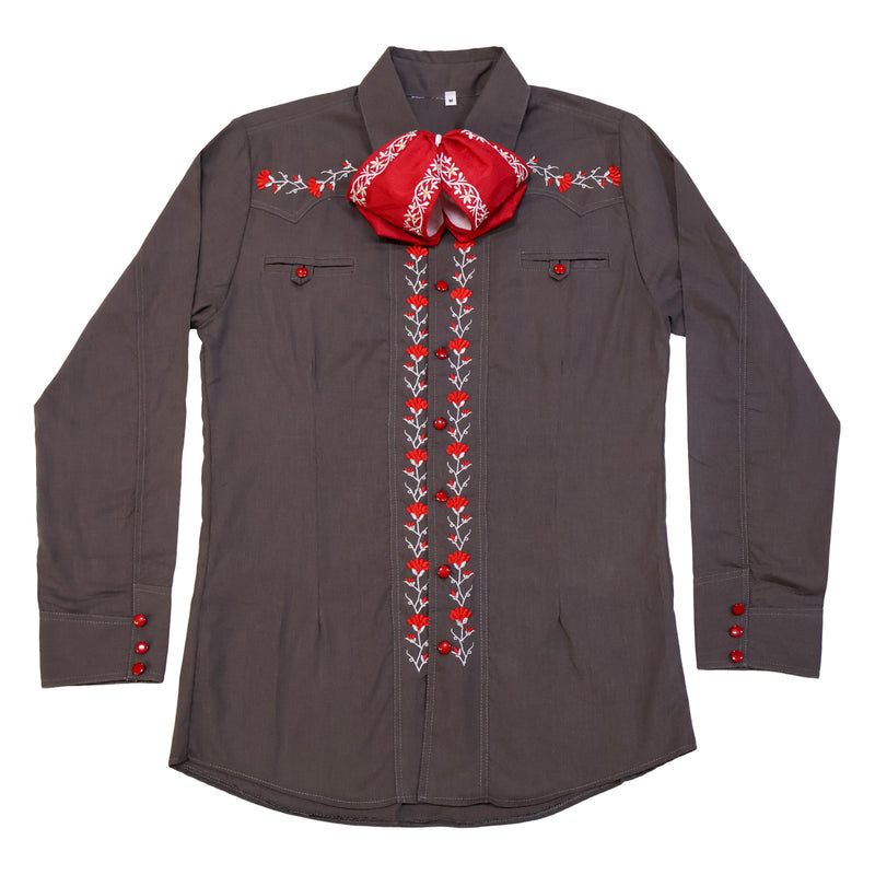 38 (M) Gris Charro Shirt Charra Diseño Bordada