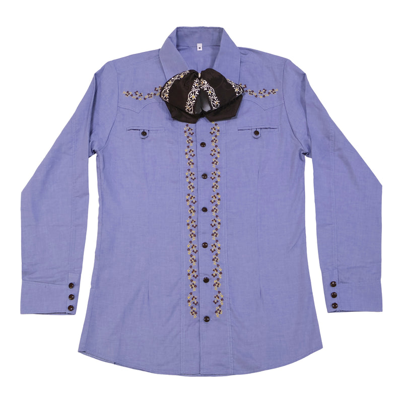 38 (M) Light Blue Camisa Charra Diseño Bordada