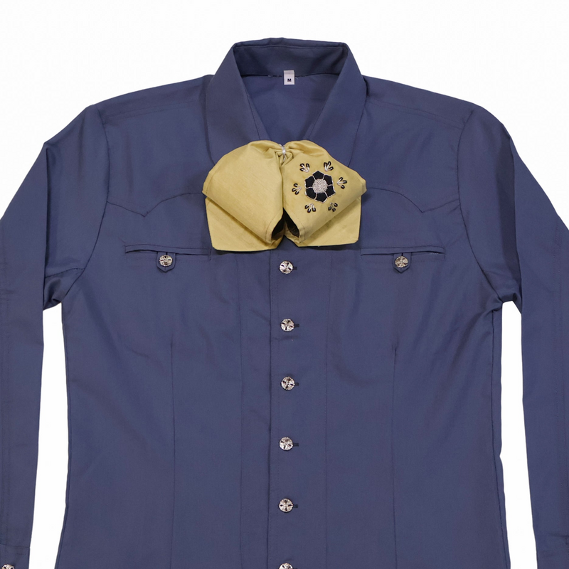 38 (M) Azul Camisa Charra Boton Fino Lisa Charro Shirt
