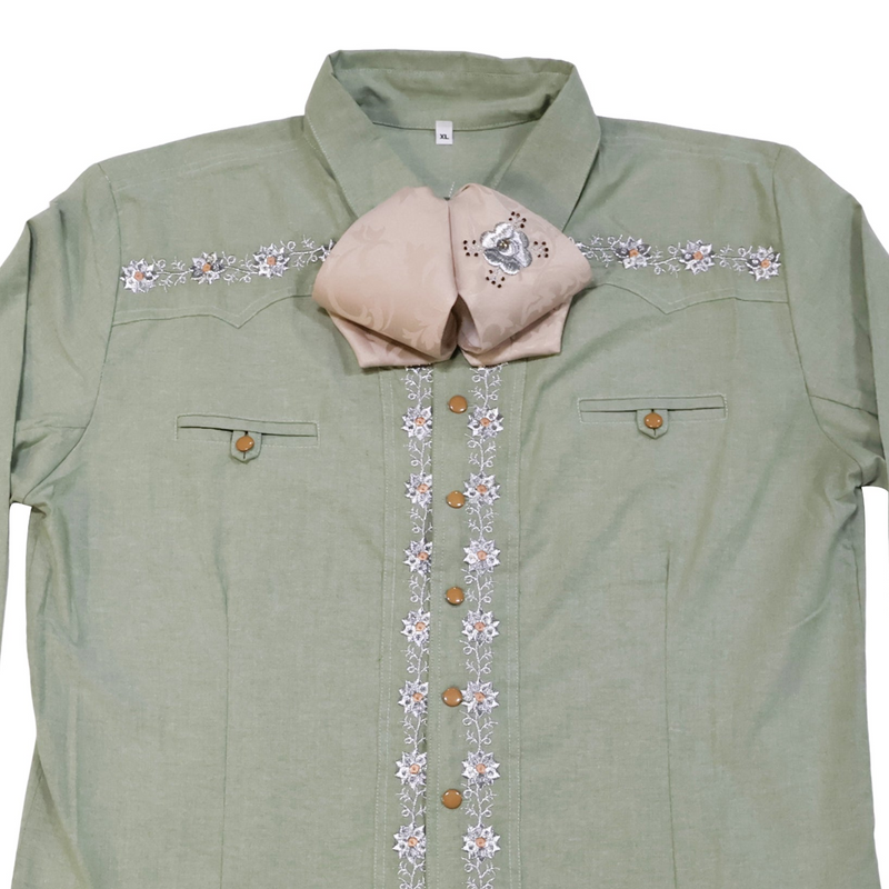 XL (42) Verde Diseño Bordada Camisa Charra