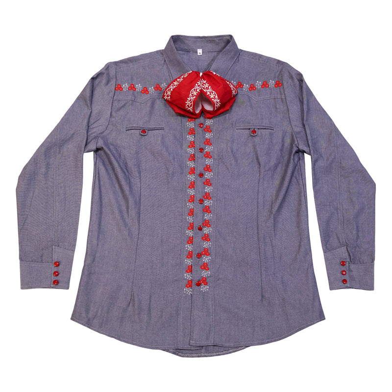 42 (XL) Charro Denim Camisa Charra Diseño Bordada