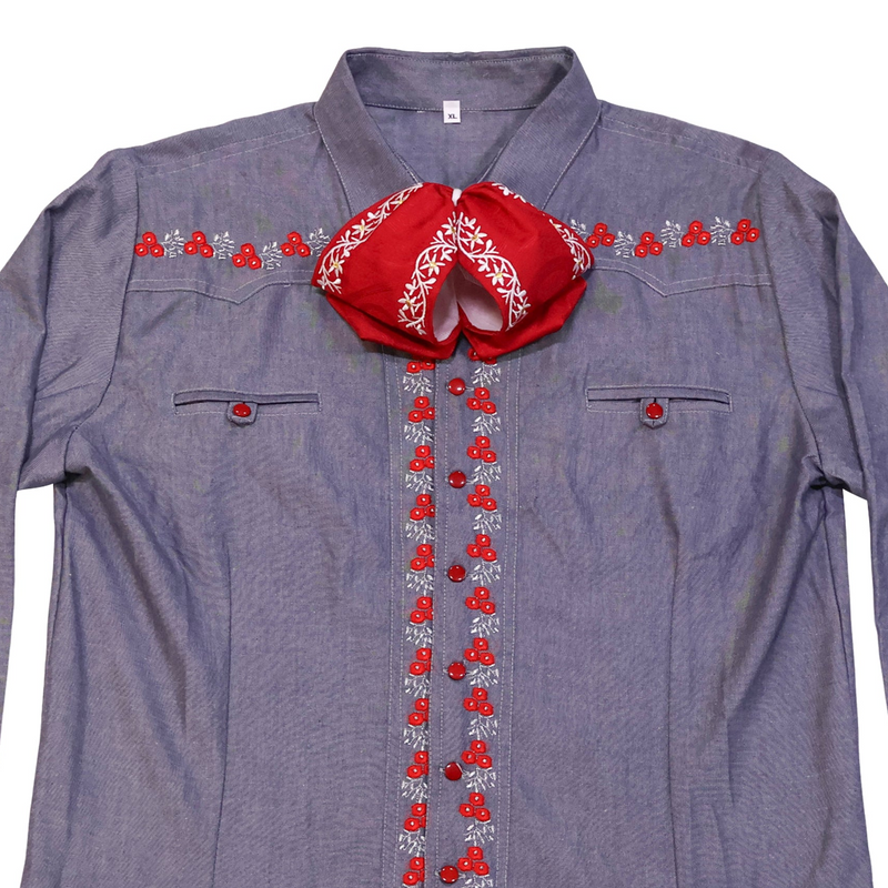 42 (XL) Charro Denim Camisa Charra Diseño Bordada