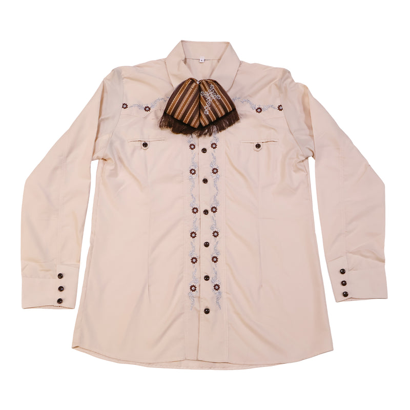 40 (L) Crema Camisa Charra Diseño Bordada