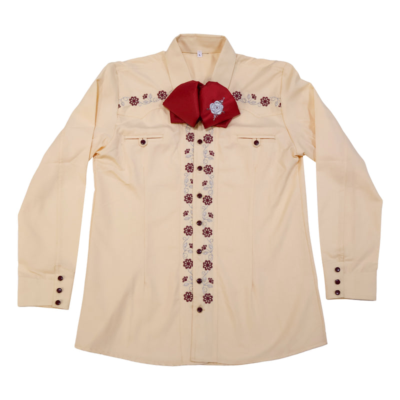40 (L) Cream Yellow Camisa Charra Diseño Charreria