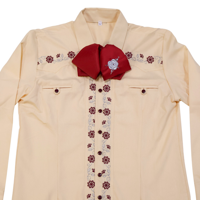 40 (L) Cream Yellow Camisa Charra Diseño Charreria