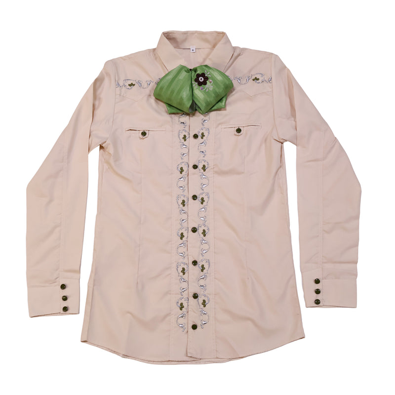 S (36) Crema Camisa Charra Diseño Bordada