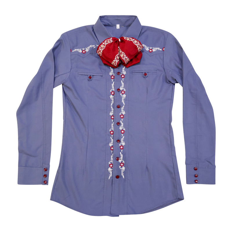 S (36) Flor Charro Sky Embroidered Dress Shirt