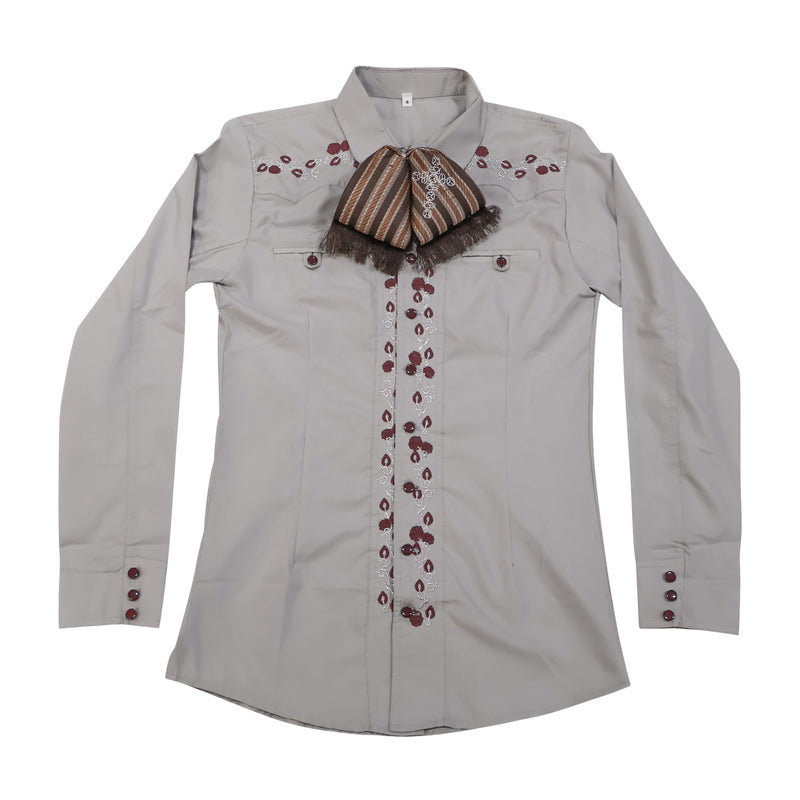 36 (Small) Gris Camisa Charra Bordada Charro Shirt