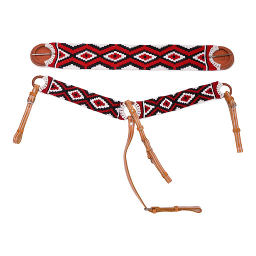 Charro Red Black Pechera Tack Saddle 38" Cincho Set - M-Royal Saddles - Charro Breastcollar/Pechera