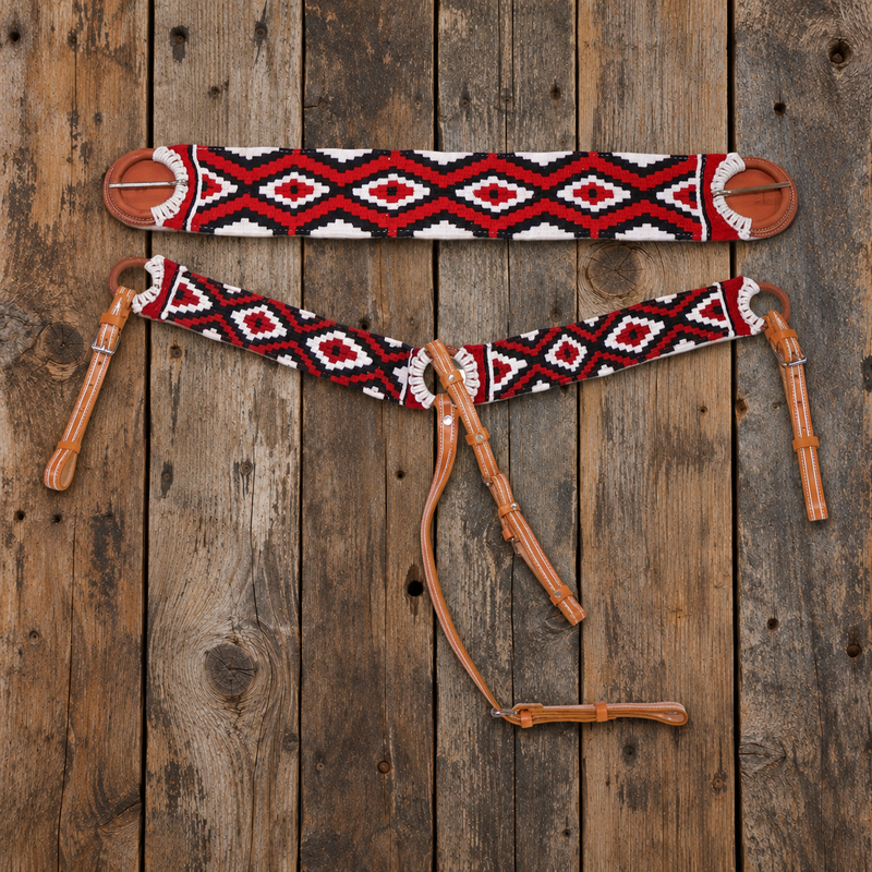Charro Red Black Pechera Tack Saddle 38" Cincho Set - M-Royal Saddles - Charro Breastcollar/Pechera