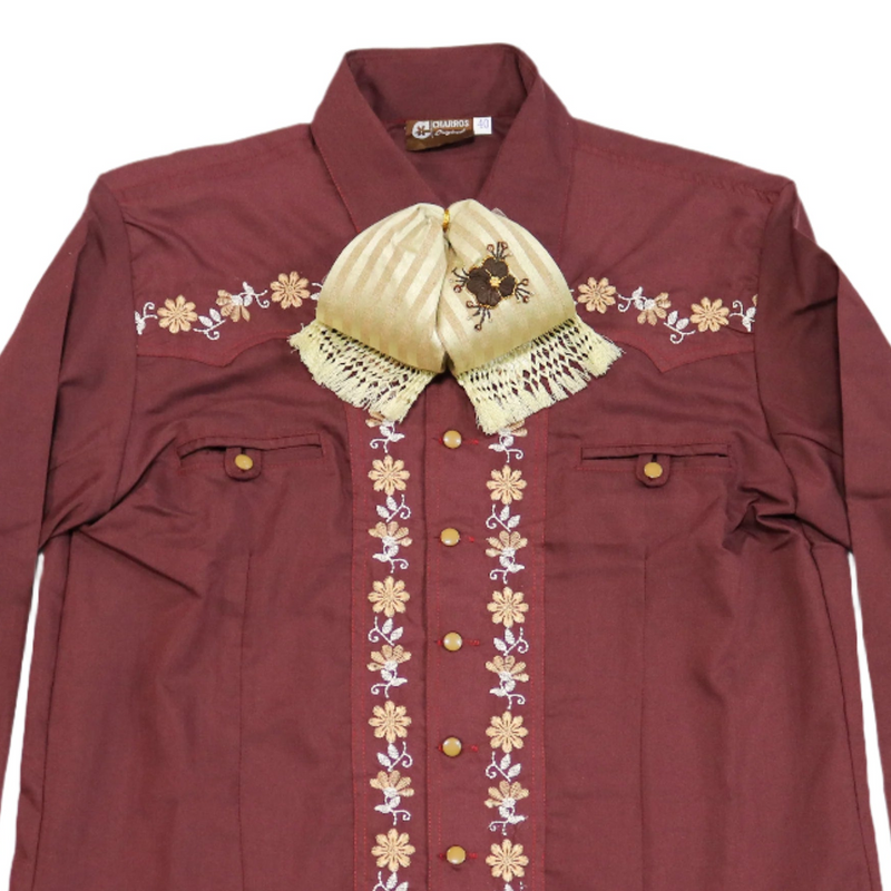 40 (L) Dark Red Embroidered Camisa Charra Diseño