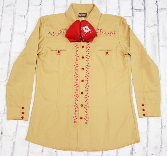 40 (L) Mustard Camisa Charra Diseño Bordada