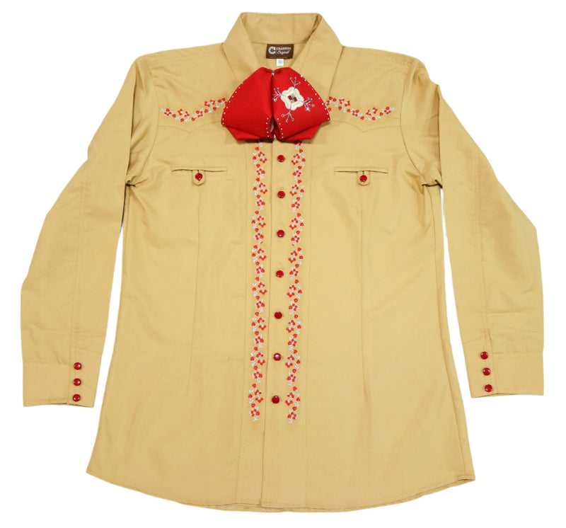 40 (L) Mustard Camisa Charra Diseño Bordada