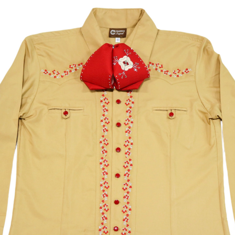 40 (L) Mustard Camisa Charra Diseño Bordada