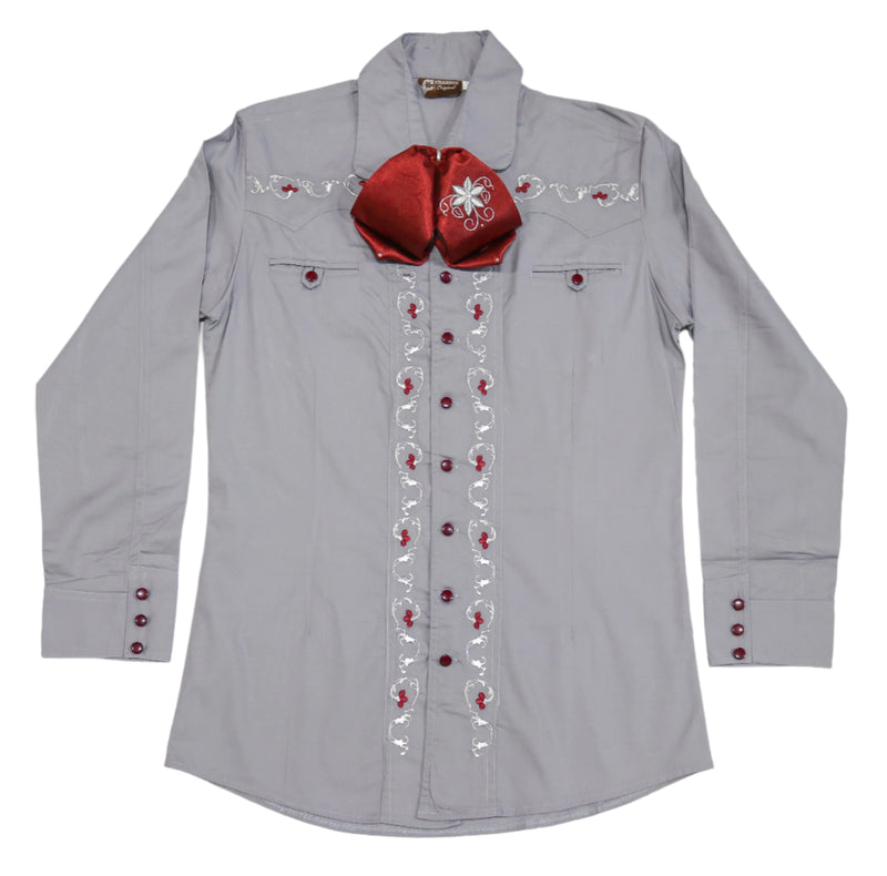 M (38) Stone Gray Charro Camisa Charra Diseño Bordada