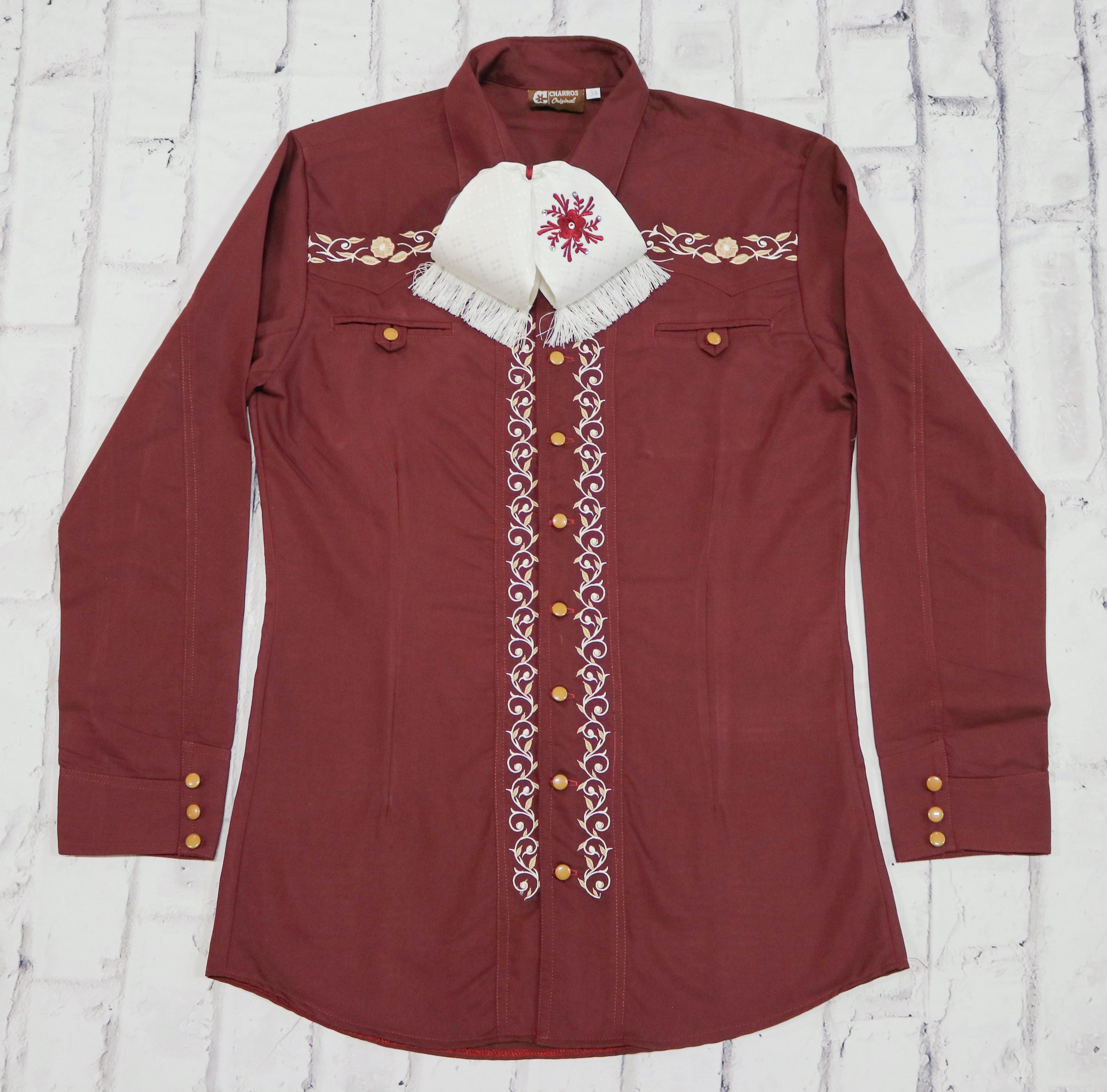 38 M Burgundy Charro Camisa Charra Diseno Bordada Charros Original