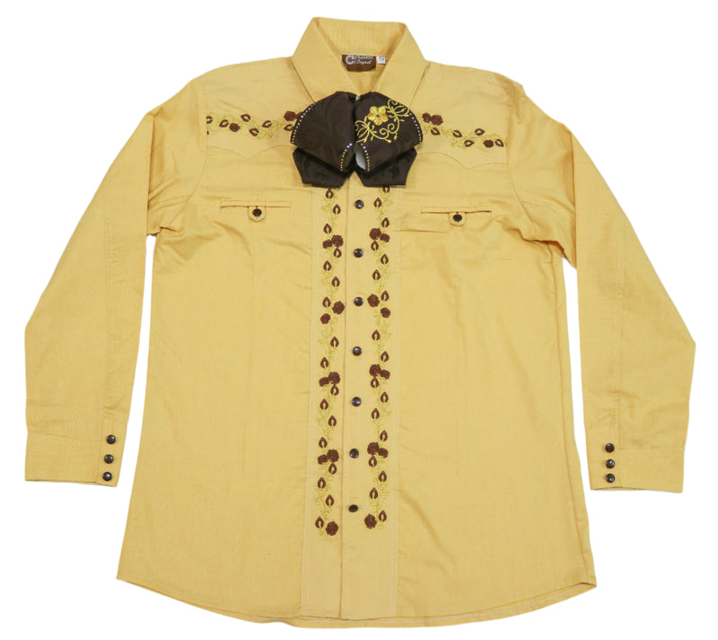 40 (L) Camisa Amarillo Charra Diseño Bordada