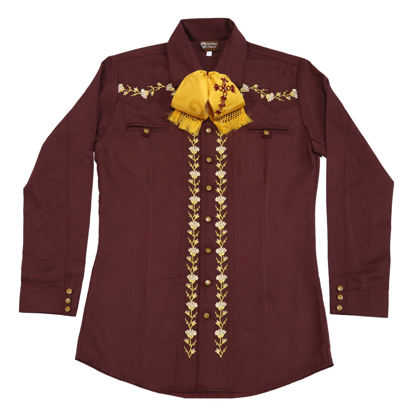 38 (M) Vino Camisa Charra Diseño Bordada