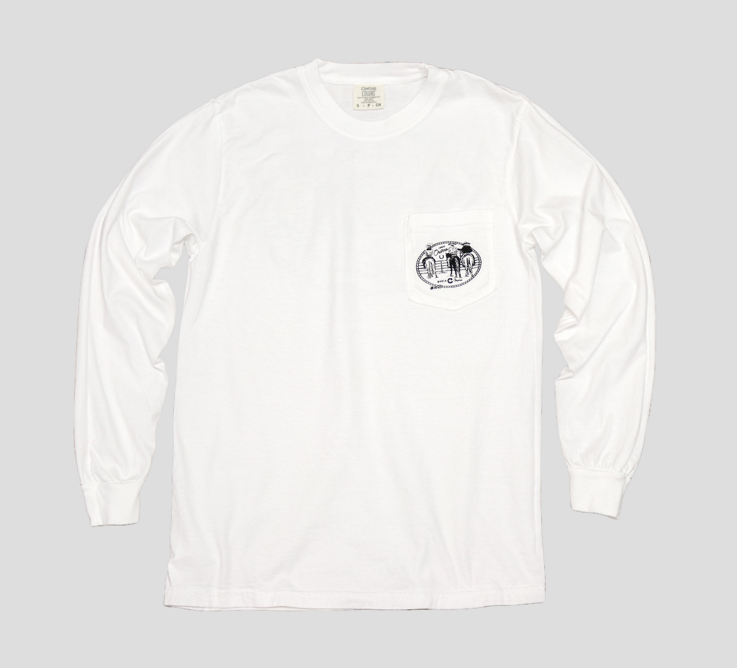 White "3 Charros" Pocket Long Sleeve T-Shirt
