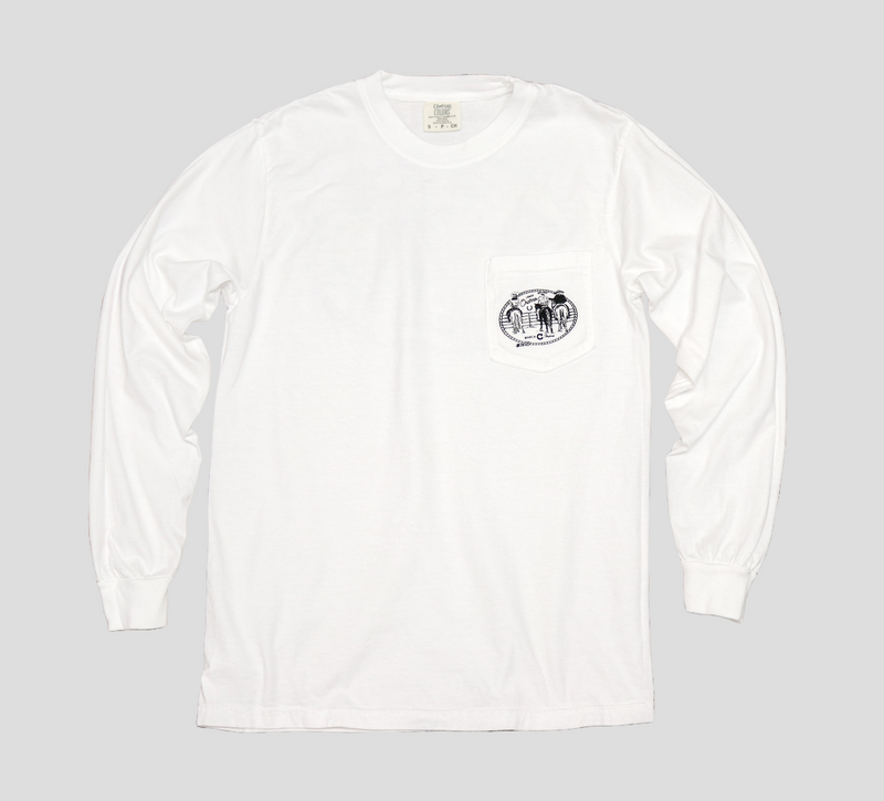 White "3 Charros" Pocket Long Sleeve T-Shirt