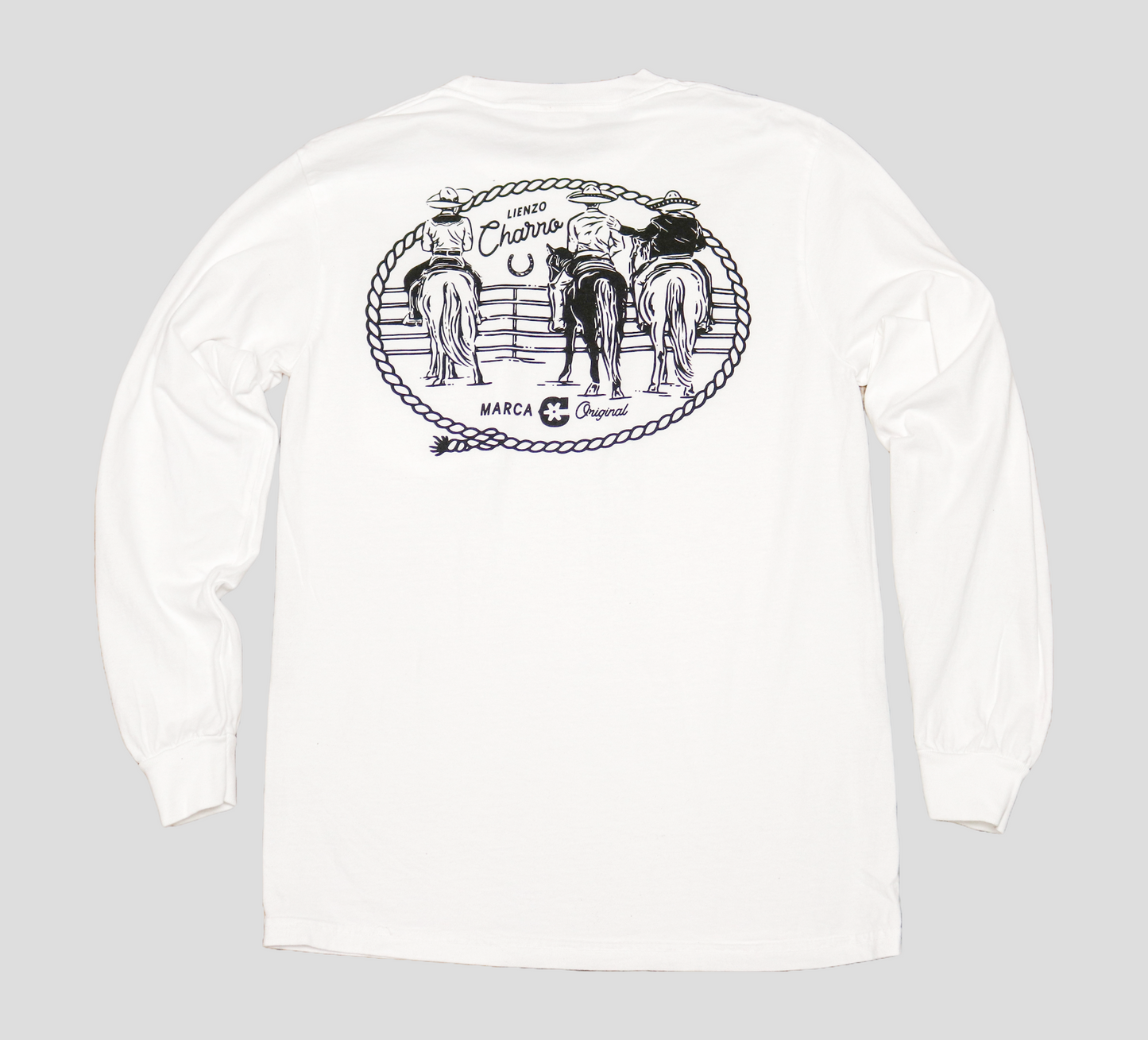 White "3 Charros" Pocket Long Sleeve T-Shirt