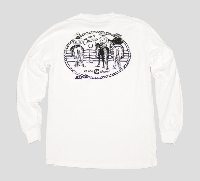 White "3 Charros" Pocket Long Sleeve T-Shirt