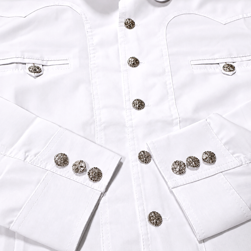 38 (M) Charro White Camisa Charra Boton Fino