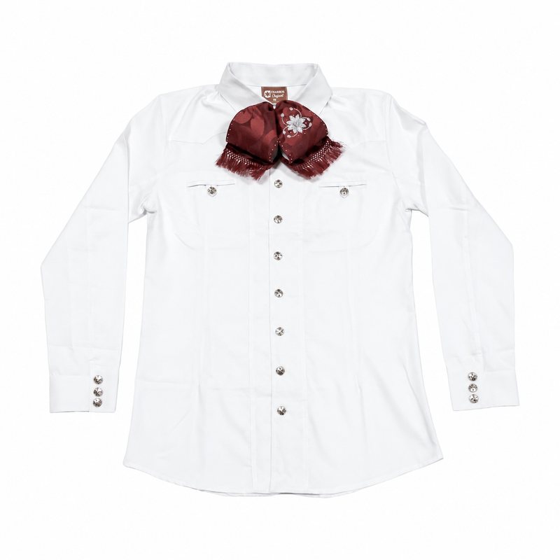 38 (M) Charro White Camisa Charra Boton Fino