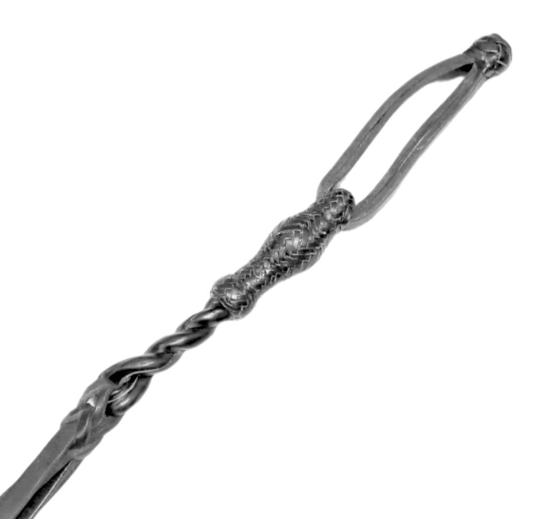 Black Braided Rawhide Leather Quirt Trenzada Cuero Crudo - M - Royal Saddles - Charro Whips/Cuartas