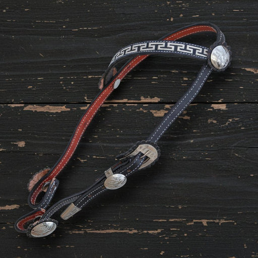 Black Cabezada Una Oreja Greca Charro Headstall Stainless Steel - M - Royal Saddles - Charro Headstalls/Cabezada