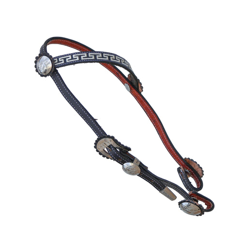 Black Cabezada Una Oreja Greca Charro Headstall Stainless Steel - M - Royal Saddles - Charro Headstalls/Cabezada