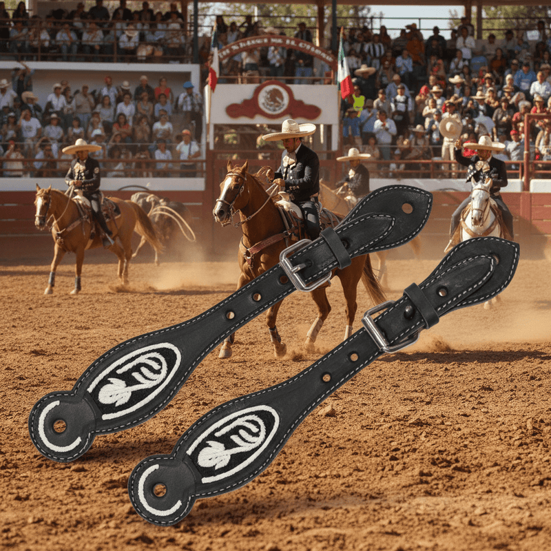 Black Charro Correones Piteados Correas Espuelas Spurs Straps - M - Royal Saddles - Charro Spurs Strap
