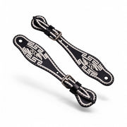 Black Charro Embroidered Spur Straps | Mexican Leather Bordado Espuelas Correones - M - Royal Saddles - Charro Spurs Strap