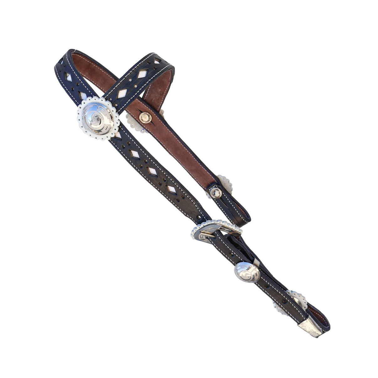 Black Charros Cabezada Herraje Acero Fino Headstall - M - Royal Saddles - Charro Headstalls/Cabezada