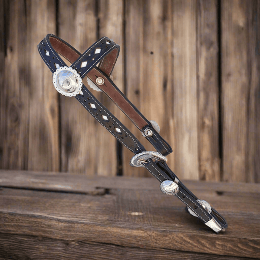 Black Charros Cabezada Herraje Acero Fino Headstall - M - Royal Saddles - Charro Headstalls/Cabezada